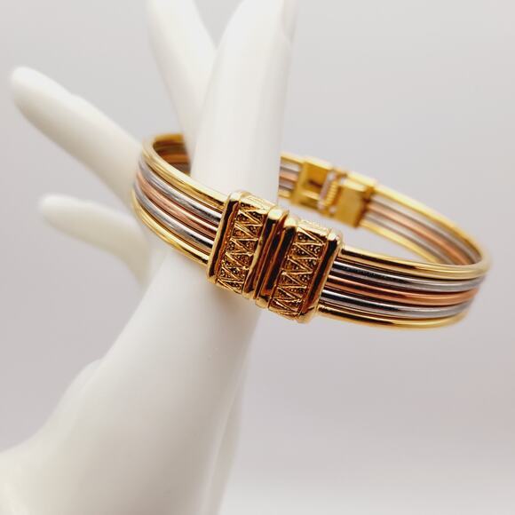 Vintage Premier Designs Tricolor Hinged 7 Inch Bracelet - Picture 1 of 9